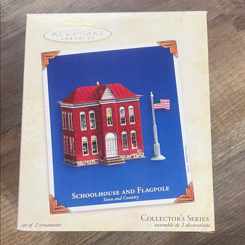 Hallmark Keepsake  collectors series 2003 schoolhouse & Flagpole Ornaments